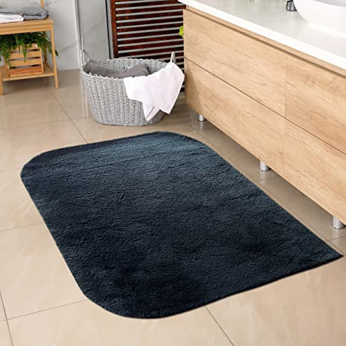 CARPETIA Tapis Design avec Coins arrondis | Doux & Lavable | Salle de Bain | en Noir, 80x120 cm