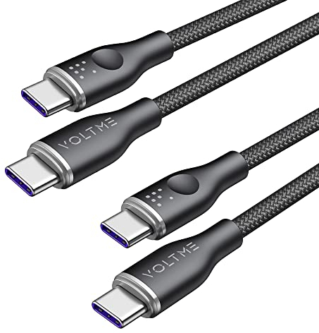 VOLTME Set di 2 Cavo USB C a USB C PD 5A 100W Nylon Intrecciato 1.0m, RUGG USB-C Tipo C Cavo di Rapida Compatibile con MacBook, MateBook pro, Pixel 7/6 Pro/5/4XL, iPad Pro, Galaxy, ecc. (nero)