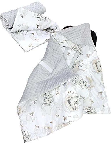 TupTam 2er Set Baby Decken Einschlagdecke 85x85 cm für Autositz Babyschale Babydecke Wiegendecke Minky Baumwolle, Farbe: Elefanten Regenbogen/Grau, Größe: Herbst/Winter - 85 cm x 85 cm