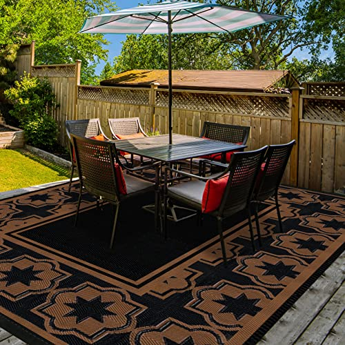 Ommda Outdoor Teppich aus Kunststoff, Modern Geometrie Wendbarer Teppich Wasserdicht Flecken-und UV-beständige Wendematten, Picknickdecke für Wohnmobil, Terrasse, Gartendeck