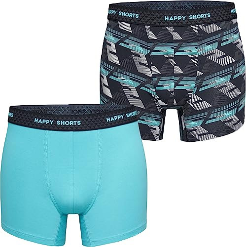 Happy Shorts Herren Unterwäsche Retro Pants 2-Pack Motiv: Graphic Print - Größe M