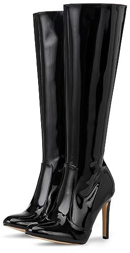 Michael Soul Donna Stiletto-Stiefel für Damen & Herren 10 cm Stilettoabsatz High-Heel Kunstleder Lack spitz zulaufend klassischer Look Schuhe für Büro Party & Abend Schwarz EUR 41