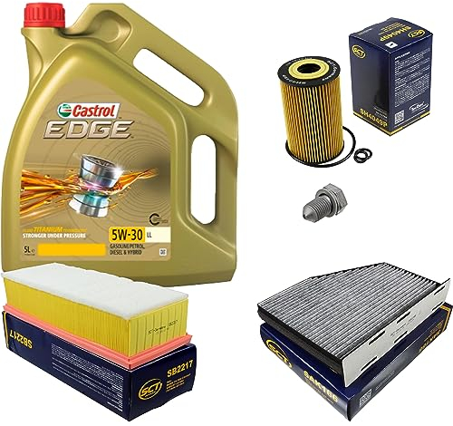 Inspektionspaket Wartungspaket Filterset mit 5 L Motoröl EDGE Titanium FST LL 5W-30, Ölfilter, Luftfilter, Innenraumfilter (Aktivkohle), Verschlussschraube