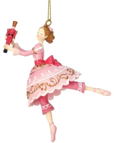 The Bridge Collection Nutcracker Ballet Dancer Ornament - Clara & Soldier - Pink - Christmas