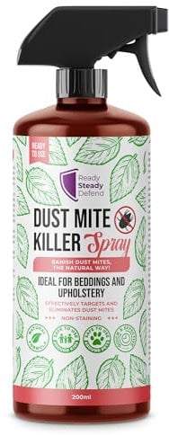 Dust Mite Killer Spray 200ml - Non-Staining, Quick Action with Natural Essential Oils, Safe for Family & Pets, Eliminates & Prevents Mites, Eco-Friendly Formula