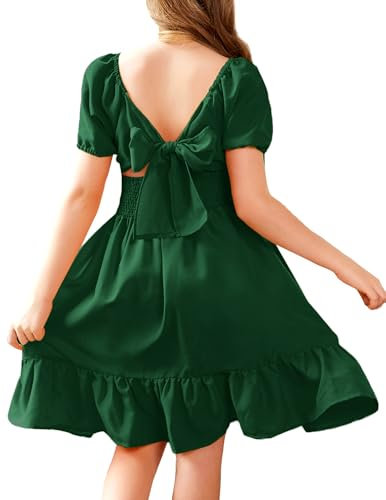 Arshiner Ragazze Vestito 5-13 Anni Bambini Festa Vestito Elegante Festivo Casual Principessa Manica Lunga Verde Scuro 120