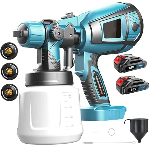 Akku Farbsprühsystem für Makita 18V Akku BL1850, Elektro Lackierpistole mit 3 Düsen, 3 Spritzmuster,mit Abnehmbarem 1000ml-Farbeimer, zum Streichen(2x3000mAh Akku und Ladegerät)