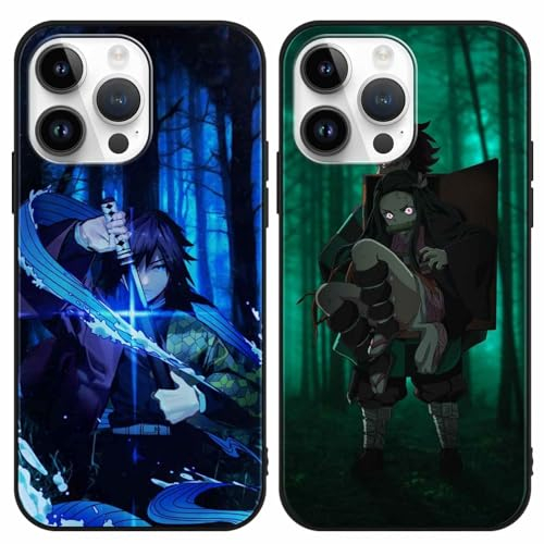 LYUBFDC 2 Stück Handyhülle für Apple iPhone 15 PRO Hülle 6.1 Zoll, Anime Kamado Nezuko Tanjirou Giyuu Muster Design Manga Case Cartoons Schutzhülle TPU Silikon Charmant für Jungen Frau