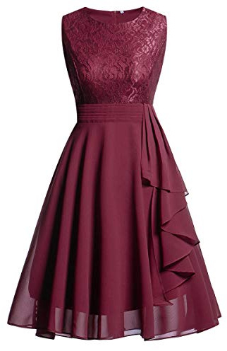 Cocktailkleid Damen Knielang Spitzenkleid Ärmellos Kleid mit Rüschensaum Spitze Abendkleider Elegant für Frauen Hochzeit Gast Brautjungfernkleid Festlich Partykleid Ballkleid Abendkleid Kurz