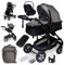 GaGaDumi Florida 3 in 1 Passeggino Trio, Carrozzina, Seggiolino Auto, e Passeggino Pieghevole, Navicella con Accessori Inclusi, 0-36 mesi, grigio/nero