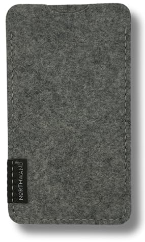 NorthWand Breite Hülle für iPhone 15 Pro / 15, 14 Pro / 14, 13 Pro / 13, 12 Pro / 12 MIT Apple Case. Tasche, Handyhülle aus 100% natürlichem Merino Filz – Made in Germany - Hell- Grau