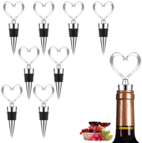 HZAOPZE 9 pcs Tapón cónico de vino de textura metalica, Set de Vino para Bodas Corazones, para vino, champán, vino tinto, cerveza, sellador de botellas de vidrio, Detalles y Regalos Originales