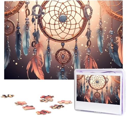 Indianer-Traumfänger-Puzzle, 1000 Teile, personalisiertes Puzzle mit Aufbewahrungstasche, Foto-Puzzle für Fotos, anspruchsvolles Bilderpuzzle für Familie, Heimdekoration, Puzzle (74,9 x 50 cm)