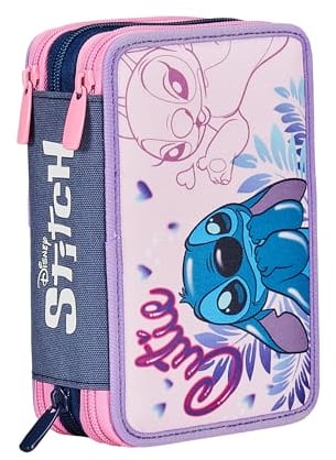 Seven Federmäppchen, Mäppchen, Disney, Federtasche für Schreibwaren, Etui komplett mit Bleistiften, Filzstiften, Schulmaterial, mit 3 Fächern, Mädchen, Schule - Grundschule, XXL LILO&STITCH