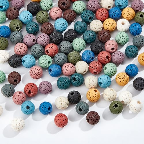 NBEADS Über 104 Stk. Lava Perlen, 8mm Multicolor Runde Synthetische Lava Perlen Stränge Lava Rock Perlen Spacer Edelstein Perlen für Armbänder Schmuckherstellung, Loch: 2.5mm