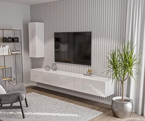 HAJDUK FURNITURE Wohnwand Set, TV-Lowboard 270 cm und Seitenschrank Hängeschrank, Weiß Hochglanz Modern Design, Hängend Wohnzimmer-Set