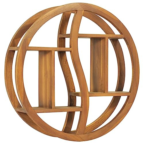 MSLAONXC Wandregal Yin und Yang,Schwebendes Regal,Küchenutensilien-Regale,Aufbewahrungsregale,Büro-Regale,Ausstellungsregal,Dekoratives Regal,für Wohnzimmer,Schlafzimmer, 60x15x60 cm Teak Massivholz