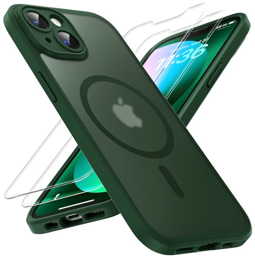 TOCOL für iPhone 13 Hülle für Magsafe, Vollständiger Kameraschutz Stoßfest Kratzfest Transluzente Rückseite Magnetisch Handyhülle für iPhone 13 Case, Alpengrün