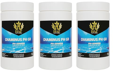 HAF® pH Senker/pH- / pH Minus Granulat 3 kg - Für eine schnelle & zuverlässige Senkung und Regulierung des pH-Werts in Pool, Schwimmbad & Whirlpool - Qualität: Made in Europe - Menge: 3 x 1 kg