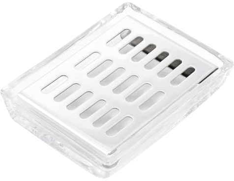 Jabonera de cristal (11,3 x 8,5 x 2,4 cm), soporte de jabón de acero inoxidable para baño y ducha, jabonera de doble capa (bandeja plateada)