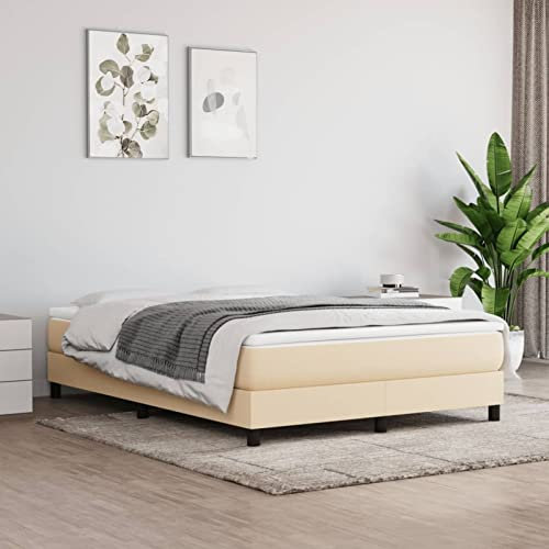 Homgoday Boxspringbett mit Matratze Polsterbett Doppelbett Einzelbett Bettgestell mit Lattenrost Schlafzimmerbett Gästebett Bett ohne Kopfteil Creme 160x200 cm Stoff