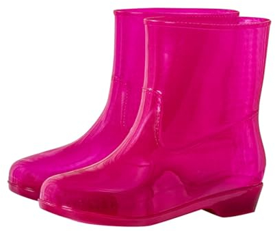 Stivali di gomma da donna, corti, tinta unita, in gomma trasparente, antiscivolo, comodi stivali da pioggia Chelsea, impermeabili, semplici, per bicicletta, classici stivali in gomma, rosa intenso, 37