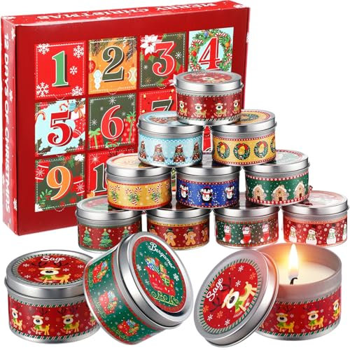 Conelist 12 Pcs 12 Days of Christmas Scented Candles Christmas Advent Calendar Candle 2025 2.5 oz Christmas Soy Wax Candles Gifts Christmas Birthday Gift for Women Holiday Decoration