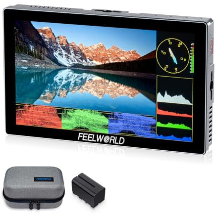 FEELWORLD P6X Monitor de cámara de Aluminio de 5,5 Pulgadas 1000nit con batería F750 y Bolsa Pantalla táctil Alto Brillo Forma de Onda portátil HDR 4K Entrada y Salida HDMI Salida 3D LUT Peso 249g