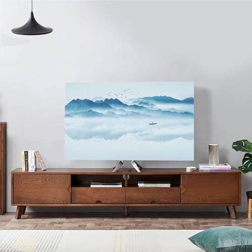 Hiseng TV -Abdeckung Staubschutzhülle Mit Gummizug, Hülle Bezug Für Fernsehen Schutzhülle Hängend/Desktop Universal Stoff Tv Hülle Anwendbar 32-75 Zoll Flacher Fernseher (65-70 Zoll,Wolken)