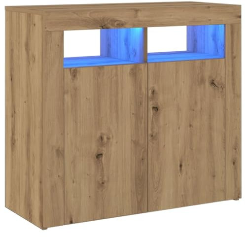 vidaXL Sideboard mit LED-Leuchten Artisan-Eiche 80x35x75 cm, Beistellschrank, Aufbewahrungsschrank, Flurschrank, Schrank, Küchenschrank