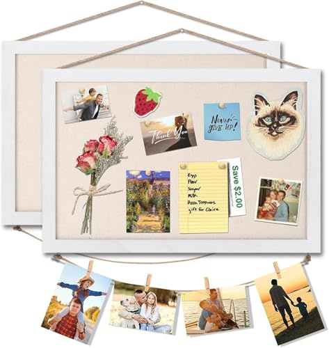 Emfogoo Kork Wand 2 Stück 40 x 30 cm, Korkplatte mit 10 Pins, 8 Clips, Tafel aus Kork zum Aufhängen, mit weißem Rahmen für Zuhause, Wohnzimmer, Küche, Büro, Schule