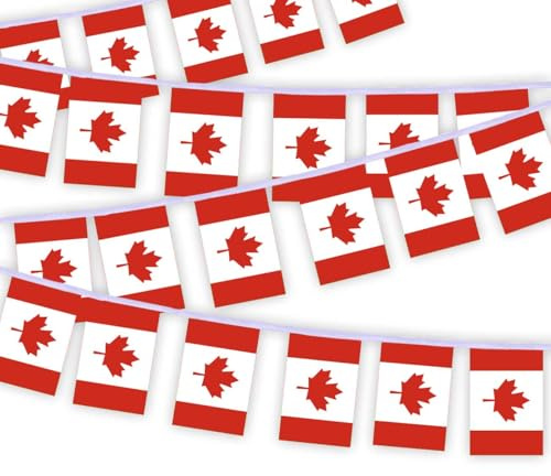 30 Stück Kanada Flaggenkette Fahnen, 10 Meter kanadischen Rechteck Seilfahnen, dekorative Banner verwendet, um Innenhöfe zu schmücken String Canada