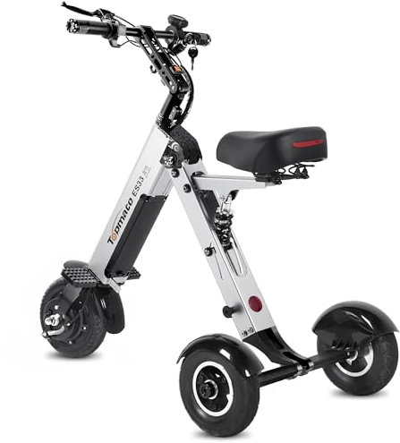 TopMate ES33 Triciclo Electrico Adultos 3 Ruedas Plegable con Asiento, Ligero, con Batería Extraíble de 36 V y 7,8 Ah, Función de Marcha Atrás e Interruptor de Llave para Desplazamientos y Viajes