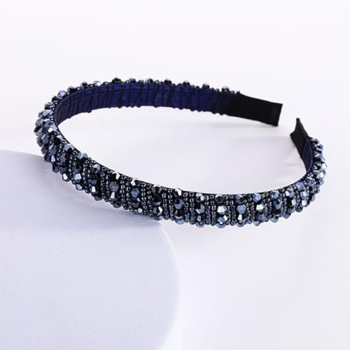 TSUOUKL Haarreif für Damen mit Kristallperlen Stirnband Haarschmuck Haarreifen Dunkelblau Glitzer Stirnbänder für Mädchen Niedliche Glitzernde Breite Dicke Stirnbänder Bling Rutschfestes