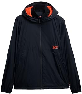 Superdry Veste coupe-vent à capuche avec logo pour homme, Logo Finster bleu marine, L