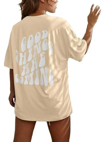 Oversize T Shirt Damen Sport Sommer Oberteile Teenager Mädchen Y2K Kurzarm Tops Lose Rundhals Rückendruck Bluse Casual Klamotten Baumwolle Drop Shoulder Sportshirt