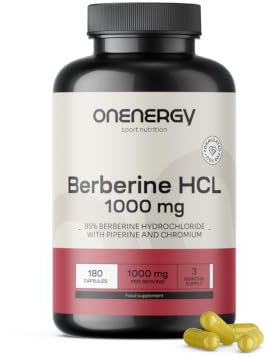 OnEnergy Berberin HCL 1000 mg - 180 Pflanzliche Kapseln | Mit Piperin und Chrom, Natürlicher Extrakt aus Berberis aristata, Unterstützung des Blutzuckerspiegels