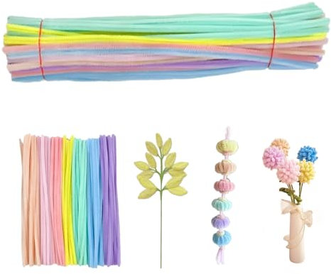 LIANRISES 100pcs Macaron Pastel Pipe Cleaners For Craft Flowers, Coloured Chenille Long Fluffy Pipe Cleaners, 30cm x 6mm for DIY Halloween Xmas Tree Decorations