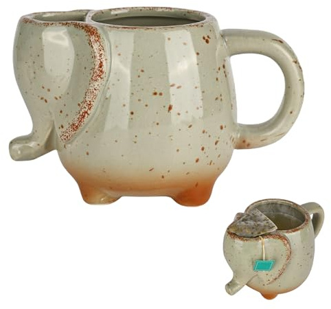 elthmpr Elephant - Tazza da caffè con elefante, 430 ml, in ceramica, 3D, con porta bustine da tè, per donne, uomini e amanti degli animali