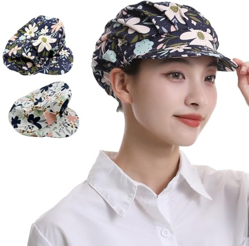 KASESSS 2 Pezzi Cappello da Cuoco Elastico, Cappello Chef con Tesa, Cappello Cuoco, Traspirante Bandana Cuoco, Bandana da Cuoco per Adulti, Fornai, Hotel, Ristorante Servizio di Catering