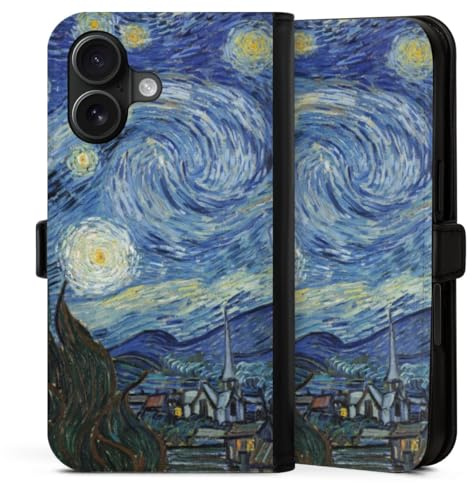 Klapphülle kompatibel mit Apple iPhone 17 Handyhülle aus Kunst Leder schwarz Flip Case Kunst Vincent Van Gogh The Starry Night