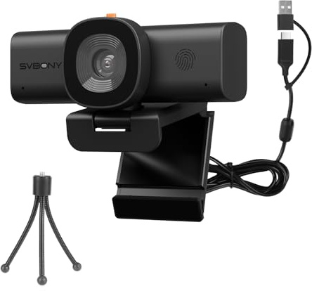 SVBONY 2K Webcam für PC mit Low-Light 3D Rauschunterdrückung für | Dual AI-Noise Canceling Mikrofone, Privatsphäre, USB A-zu-C, 3X Digitalzoom, mit Stativ, kompatibel mit Zoom, Teams, OBS