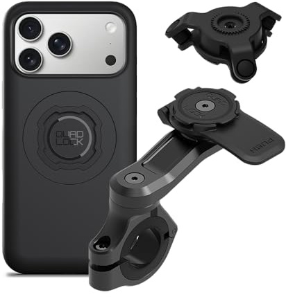 QUAD LOCK Handlebar Mobile Phone Holder Pro for Motorcycle with Vibration Damper and MAG Case for iPhone 17 Pro Max
