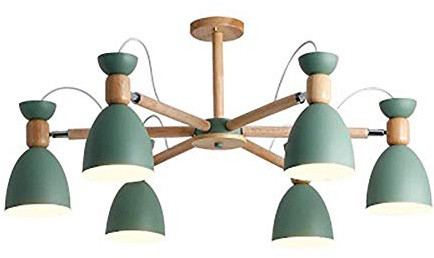 YRYRYW Klassisches Holz während licht industrieller Verstellbarer Deckenleuchte Innenbeleuchtung, E27-LED zeitgenössischer Sputnik Kronleuchter, massiver Holz-Gras-Grasgras 6 Kopf Household faucets
