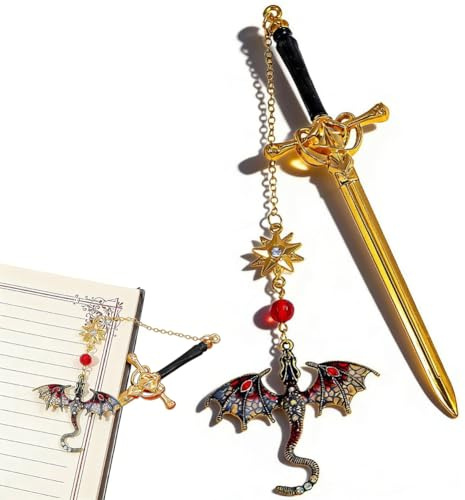 Lesezeichen Drachenschwert, Metall Fantasy mit Drachenschwert, Personalisiertes im Vintage-Stil, Lesezeichen Personalisiert für Buchliebhaber, Einzigartiges Geschenk (Rot（kurz）)