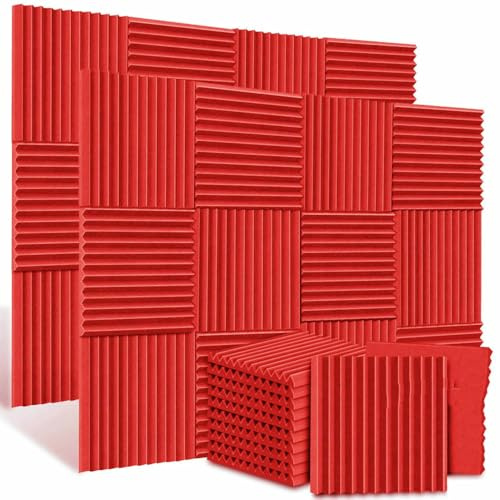48 panneaux de mousse acoustique 2,5 x 30,5 x 30,5 cm (1 x 12 x 12) pour studio, isolation phonique, panneaux muraux insonorisés, traitement acoustique en mousse - 48 rouges