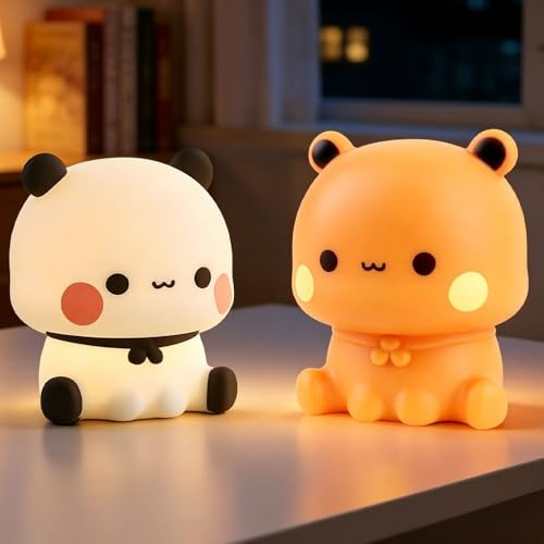 KBIBCK 2Pcs Bubu Dudu Nachtlicht, Dudu Bubu Nachtlicht Kinder, LED PandaNachtlicht, Nachtlicht Baby USB Aufladbar, Nachtlicht Kinder Panda, Nachtlampe Silikon Panda
