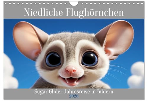 Niedliche Flughörnchen - Sugar Glider Jahresreise (Wandkalender 2026 DIN A4 quer), CALVENDO Monatskalender: Lassen Sie sich von den süßen Flughörnchen ... Lächeln in jeden Ihrer Tage. (CALVENDO Tiere)