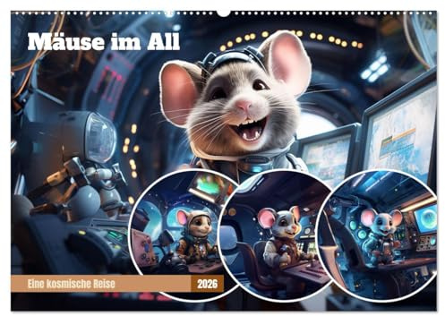 Mäuse im All (Wandkalender 2026 DIN A2 quer), CALVENDO Monatskalender: Mäuse im All - Eine kosmische Reise. (CALVENDO Orte)