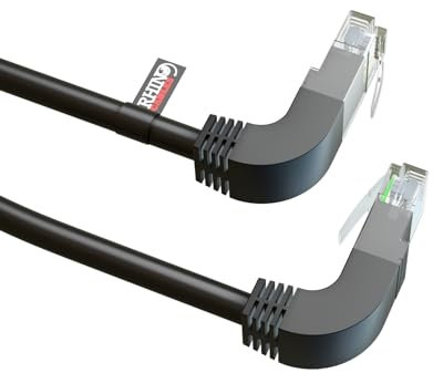 rhinocables - RJ45 Network Cable | Right Angle to Right Angle Design | Cat5e Ethernet Lead for Space-Saving | Wired Connection | Ideal for Home/Office, 2m